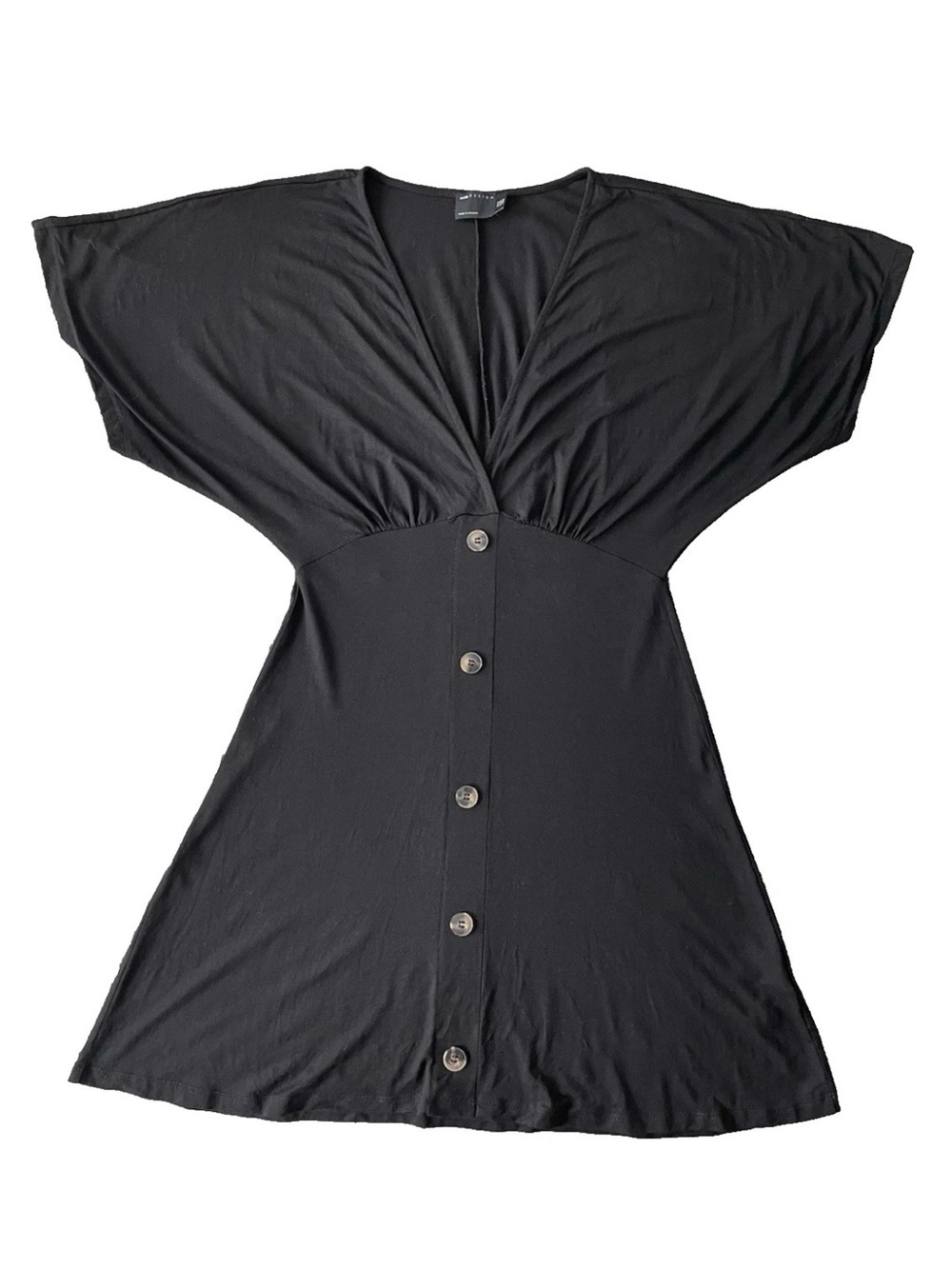 ASOS Design Black Button Flutter Sleeve Mini Dress Size 6 US Casual Flowy